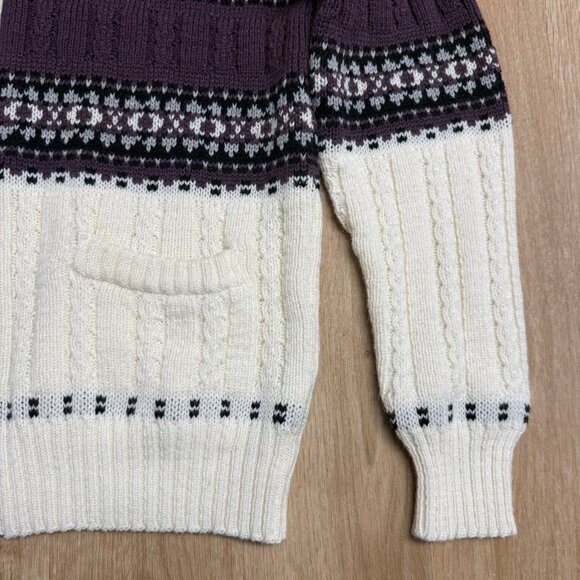 FLATIRON MILLS SWEATER VINTAGE KNIT FULL ZIP WOMENS M NORDIC CREAM PURPLE WINTER - Picture 3 of 9